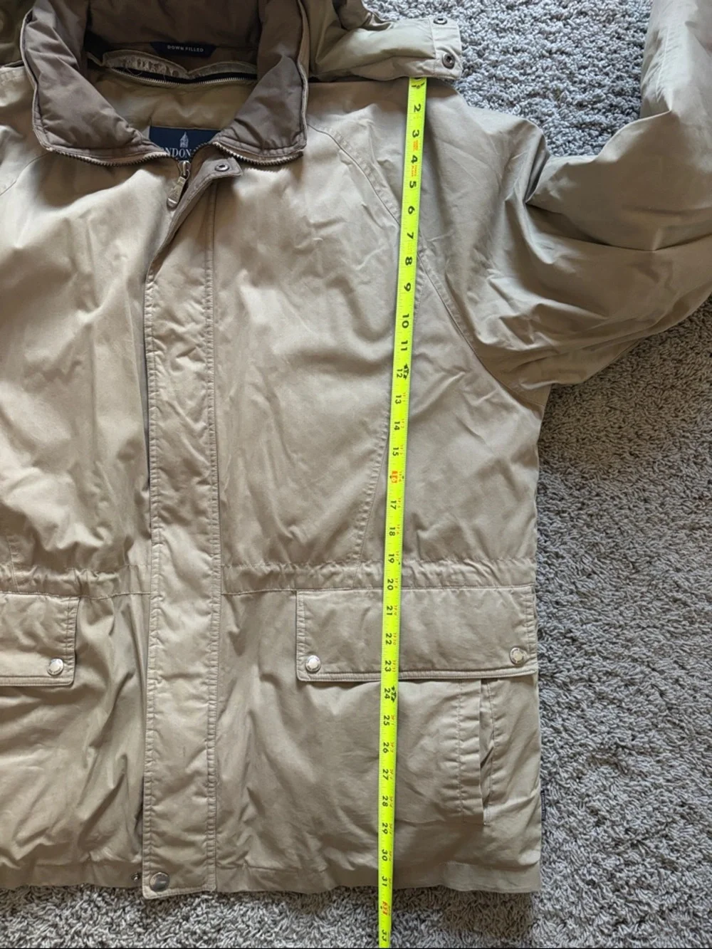 London Fog Men's Hooded Parka Down Filled Puffer Coat in Tan